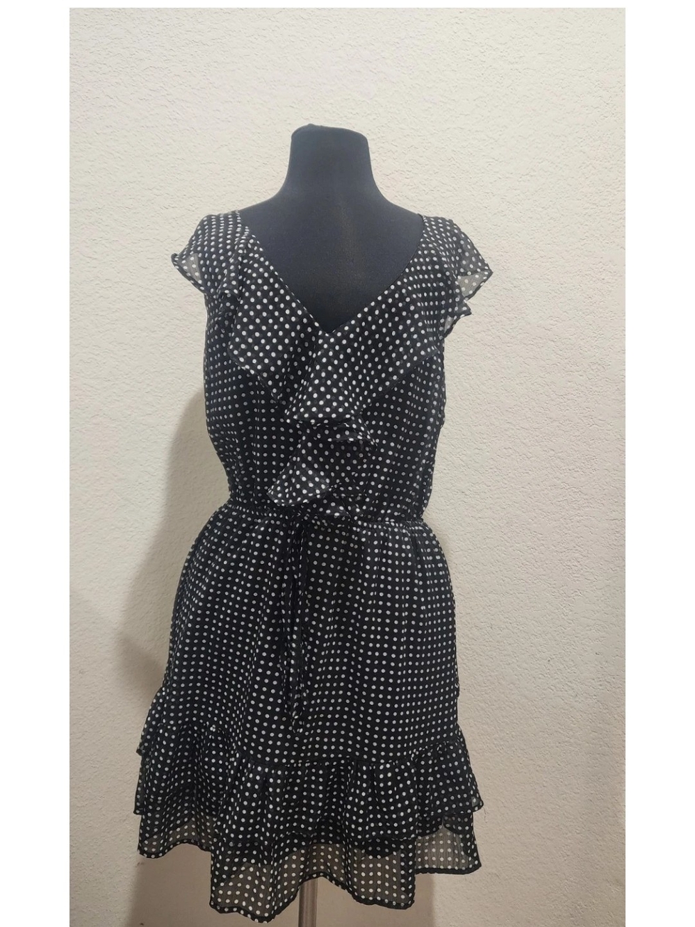 Fire Los Angeles Black and White Polka Dot Ruffle Mini Dress